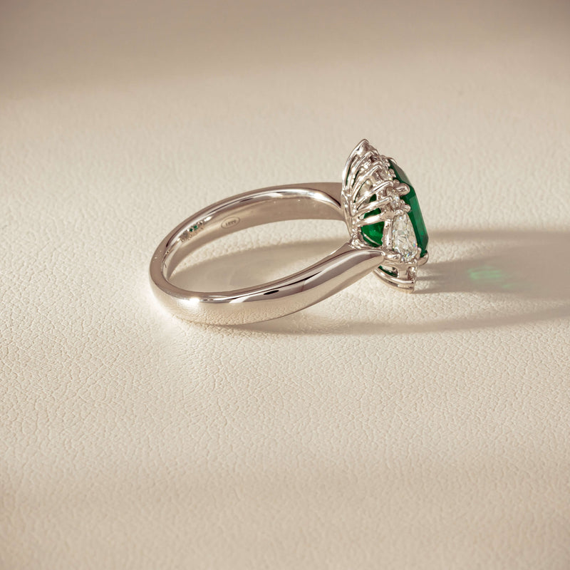 Platinum 2.10ct Emerald & Diamond Cluster Ring - Ring - Walker & Hall