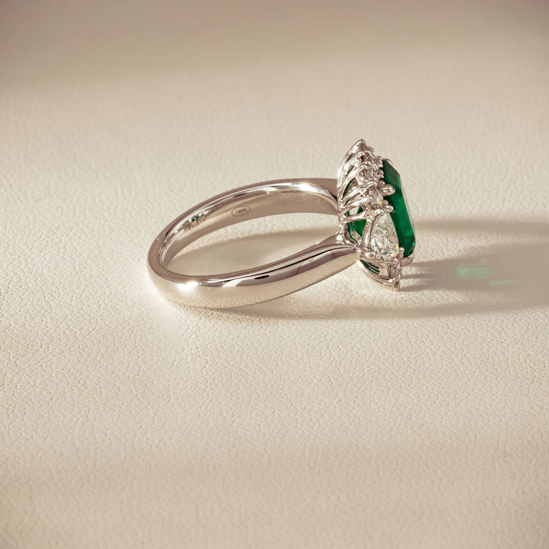 Platinum 2.10ct Emerald & Diamond Cluster Ring - Ring - Walker & Hall