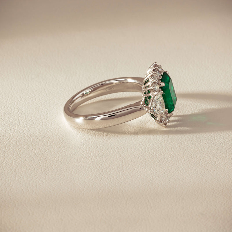 Platinum 2.10ct Emerald & Diamond Cluster Ring - Ring - Walker & Hall