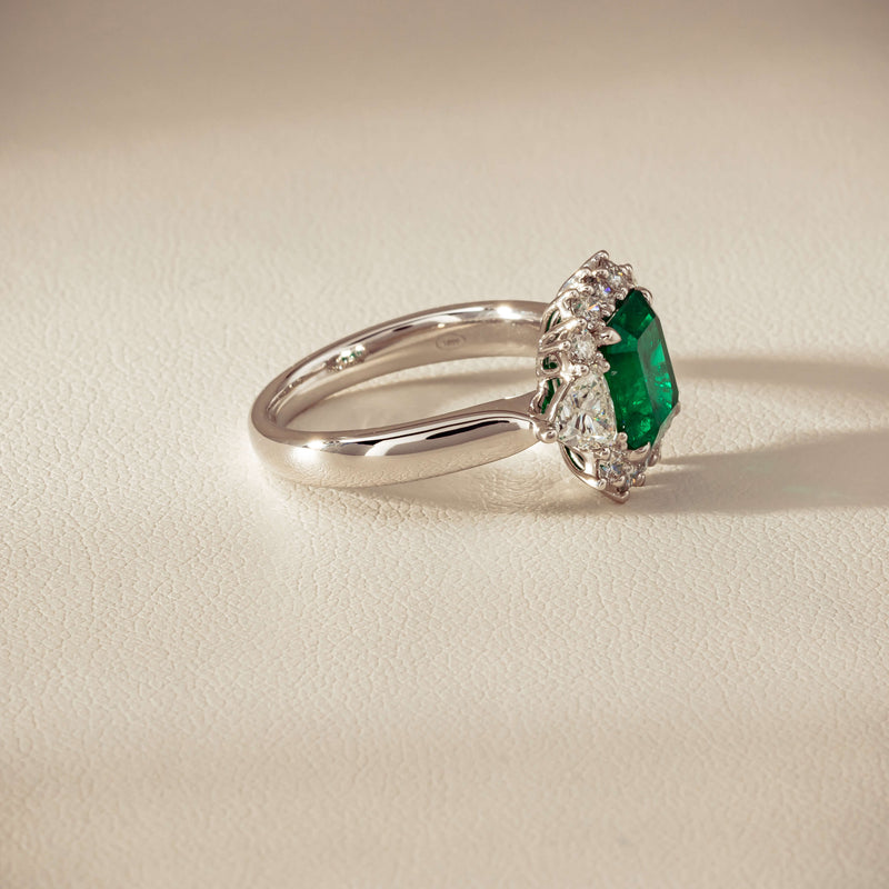 Platinum 2.10ct Emerald & Diamond Cluster Ring - Ring - Walker & Hall