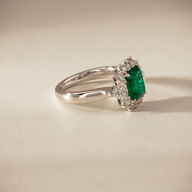 Platinum 2.10ct Emerald & Diamond Cluster Ring - Ring - Walker & Hall