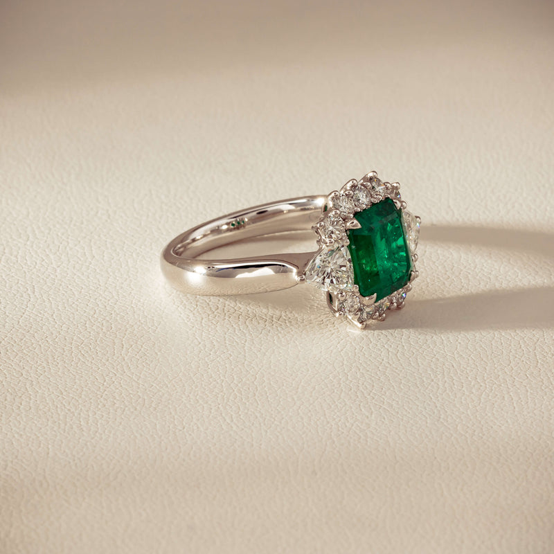 Platinum 2.10ct Emerald & Diamond Cluster Ring - Ring - Walker & Hall