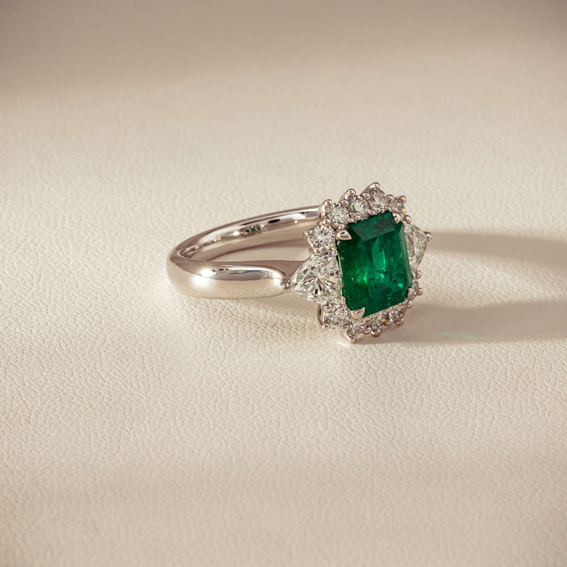 Platinum 2.10ct Emerald & Diamond Cluster Ring - Ring - Walker & Hall