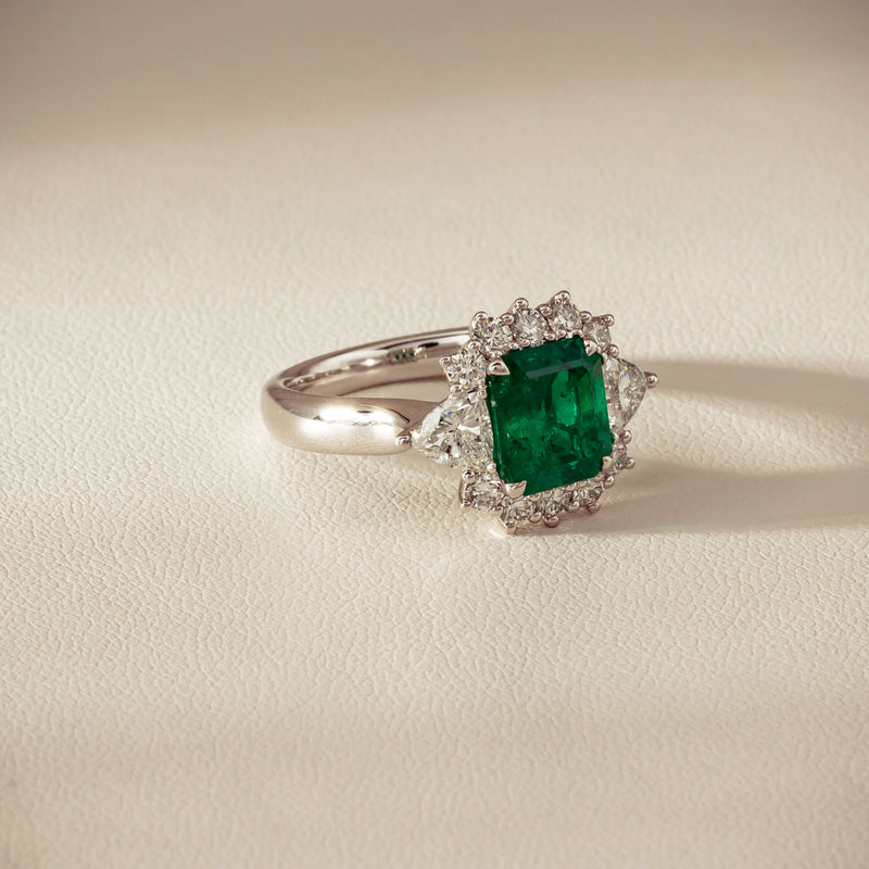 Platinum 2.10ct Emerald & Diamond Cluster Ring - Ring - Walker & Hall