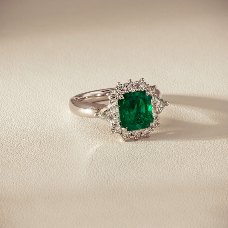 Platinum 2.10ct Emerald & Diamond Cluster Ring - Ring - Walker & Hall