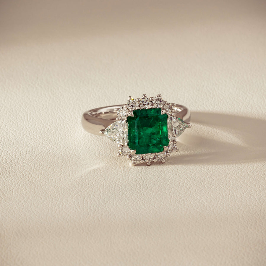 Platinum 2.10ct Emerald & Diamond Cluster Ring - Ring - Walker & Hall