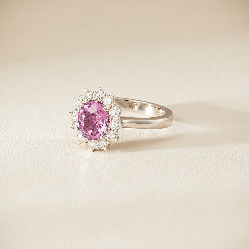18ct White Gold 2.03ct Pink Sapphire & Diamond Belle Ring - Ring - Walker & Hall