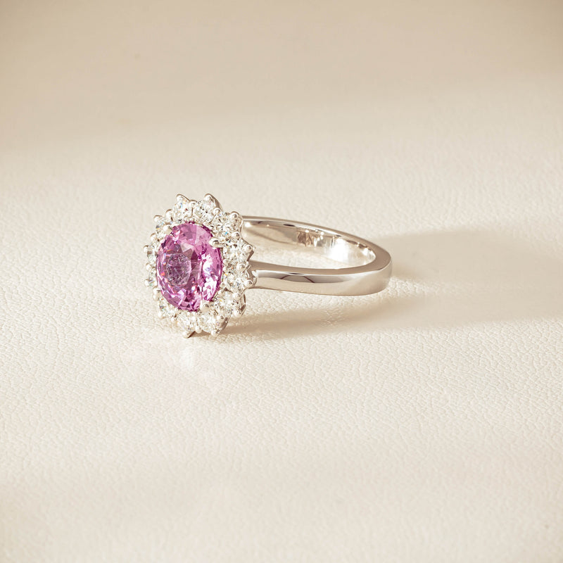 18ct White Gold 2.03ct Pink Sapphire & Diamond Belle Ring - Ring - Walker & Hall