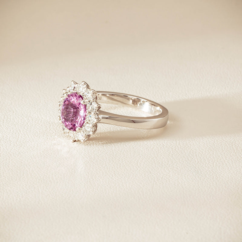 18ct White Gold 2.03ct Pink Sapphire & Diamond Belle Ring - Ring - Walker & Hall