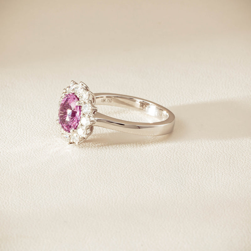 18ct White Gold 2.03ct Pink Sapphire & Diamond Belle Ring - Ring - Walker & Hall