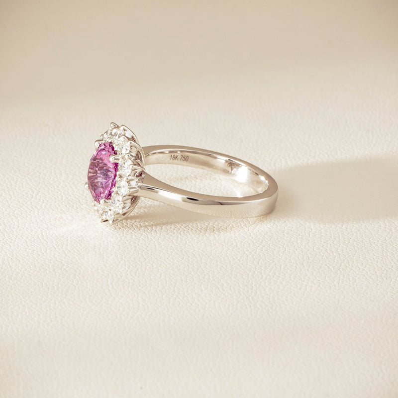 18ct White Gold 2.03ct Pink Sapphire & Diamond Belle Ring - Ring - Walker & Hall