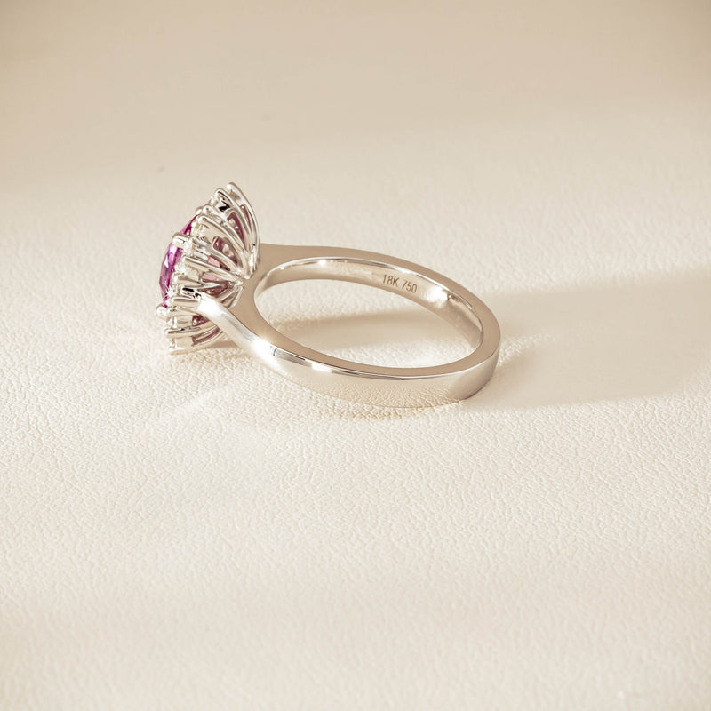 18ct White Gold 2.03ct Pink Sapphire & Diamond Belle Ring - Ring - Walker & Hall