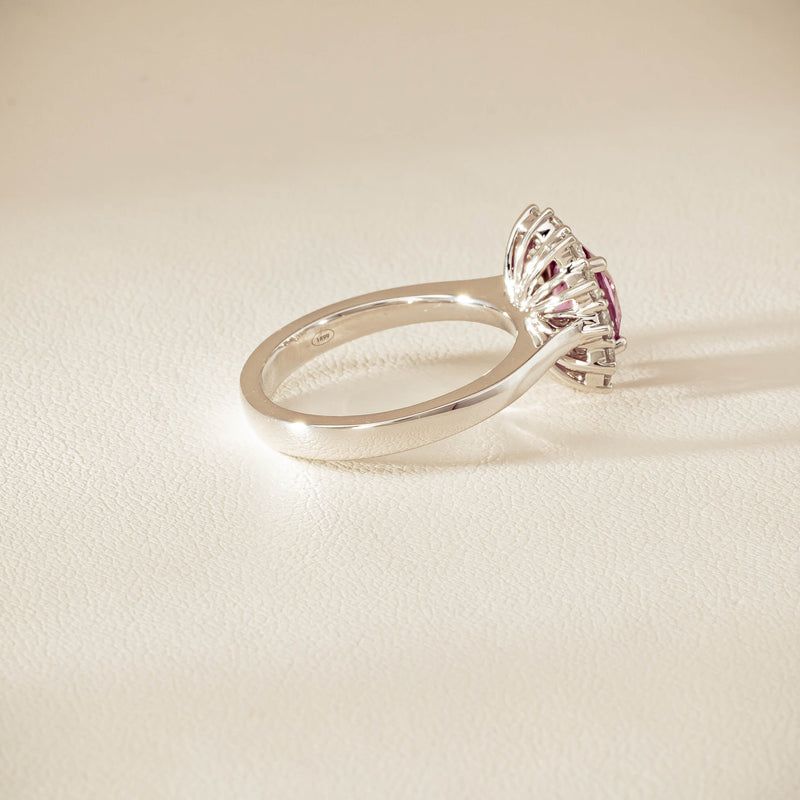 18ct White Gold 2.03ct Pink Sapphire & Diamond Belle Ring - Ring - Walker & Hall