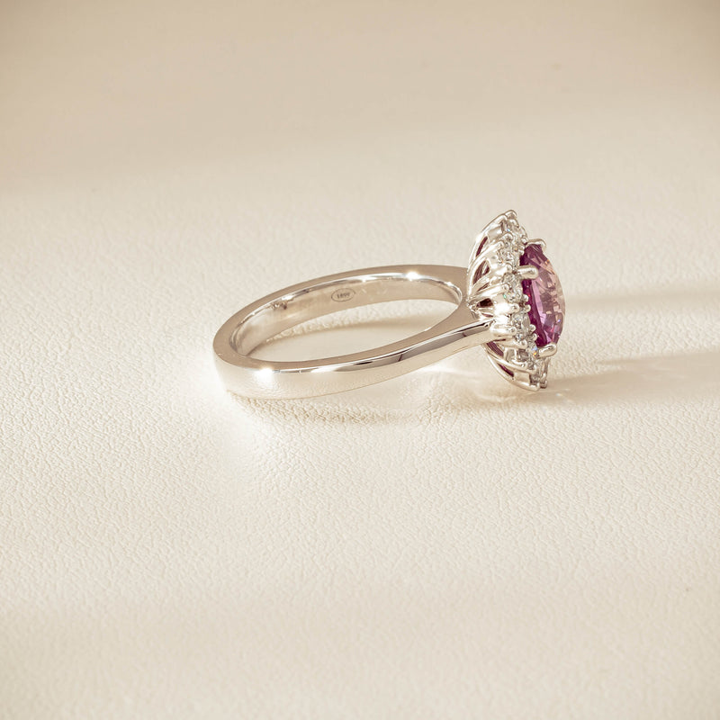18ct White Gold 2.03ct Pink Sapphire & Diamond Belle Ring - Ring - Walker & Hall