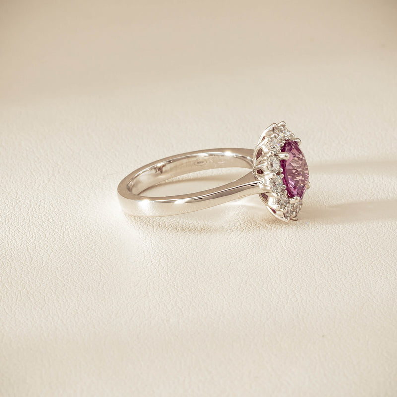18ct White Gold 2.03ct Pink Sapphire & Diamond Belle Ring - Ring - Walker & Hall