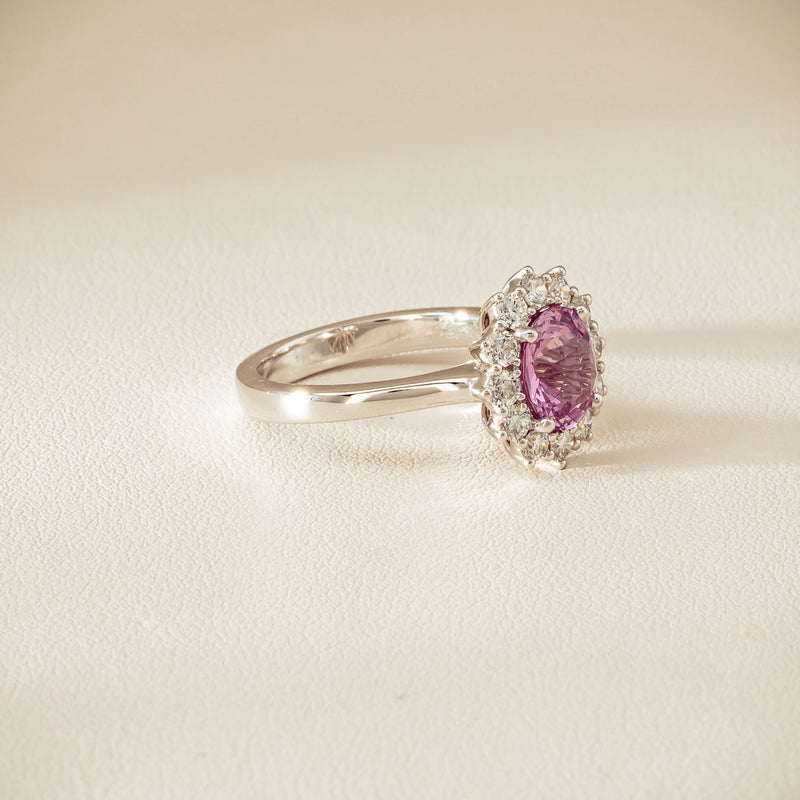 18ct White Gold 2.03ct Pink Sapphire & Diamond Belle Ring - Ring - Walker & Hall