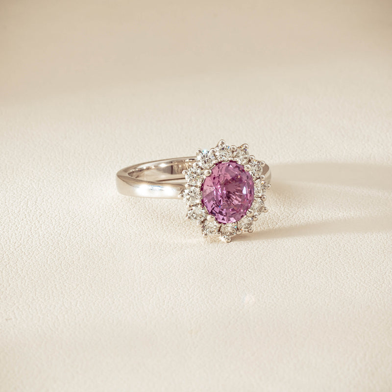 18ct White Gold 2.03ct Pink Sapphire & Diamond Belle Ring - Ring - Walker & Hall