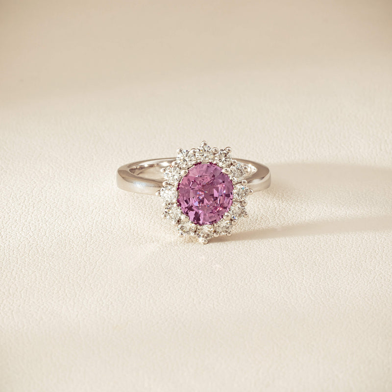 18ct White Gold 2.03ct Pink Sapphire & Diamond Belle Ring - Ring - Walker & Hall