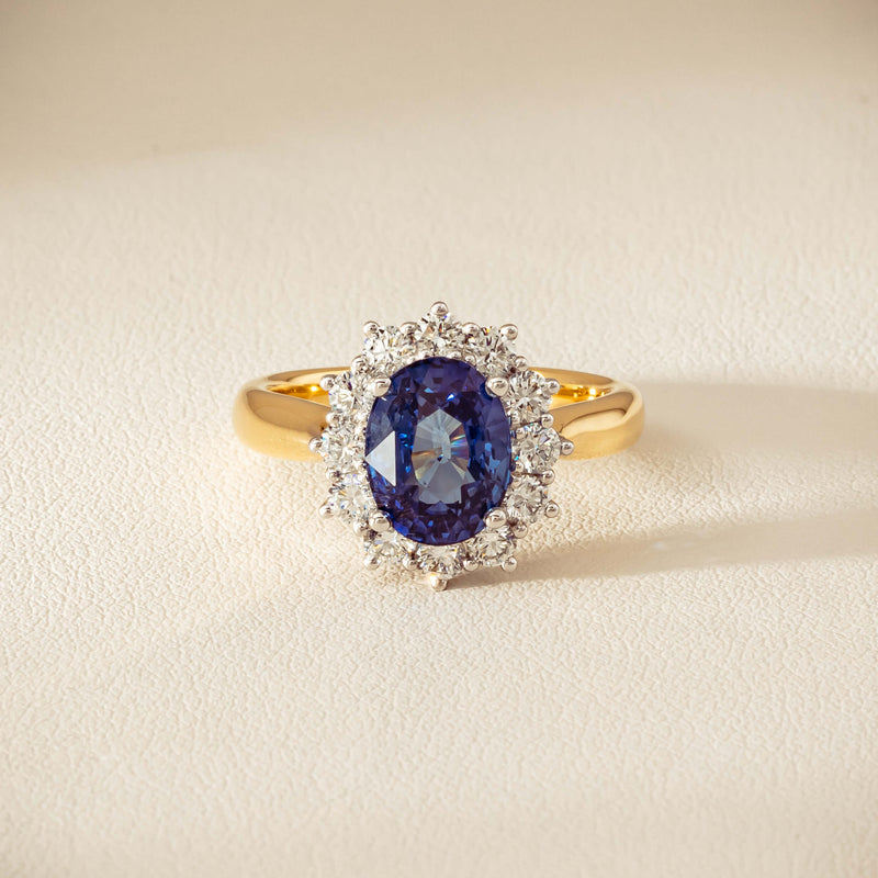 18ct Yellow Gold 2.53ct Sapphire & Diamond Belle Ring - Ring - Walker & Hall