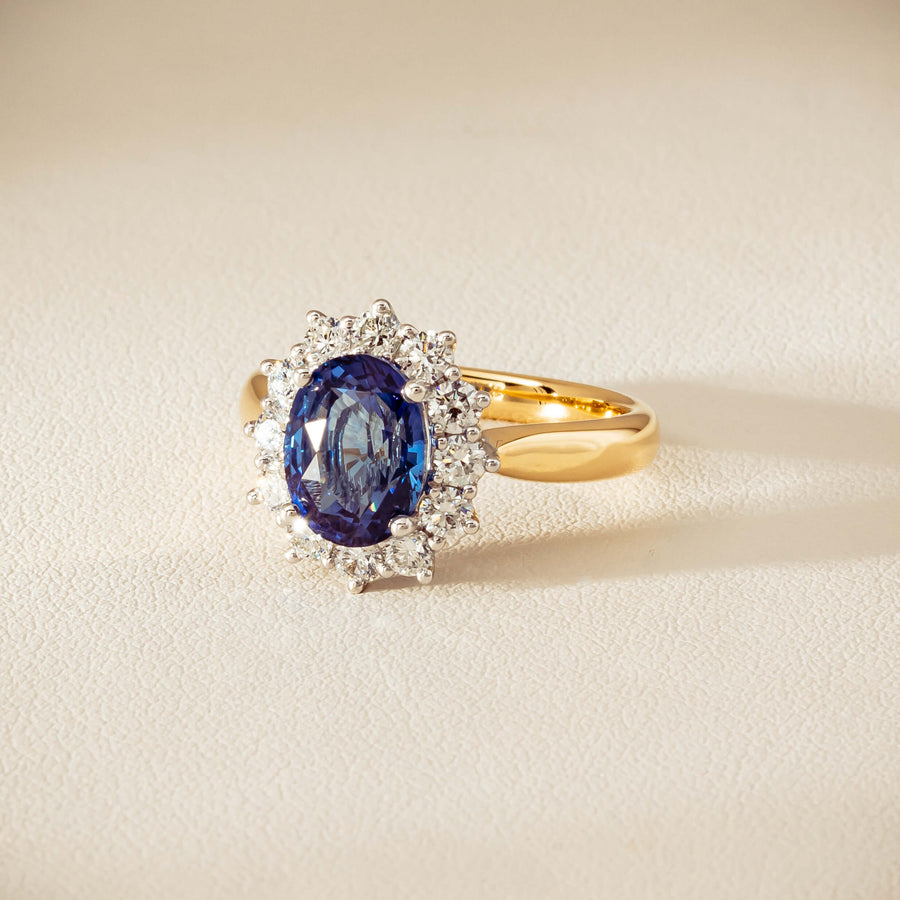 18ct Yellow Gold 2.53ct Sapphire & Diamond Belle Ring - Ring - Walker & Hall