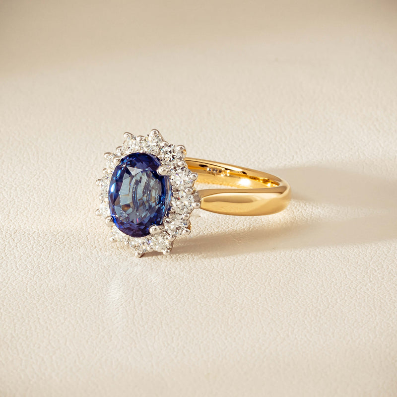 18ct Yellow Gold 2.53ct Sapphire & Diamond Belle Ring - Ring - Walker & Hall