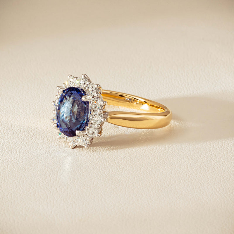 18ct Yellow Gold 2.53ct Sapphire & Diamond Belle Ring - Ring - Walker & Hall