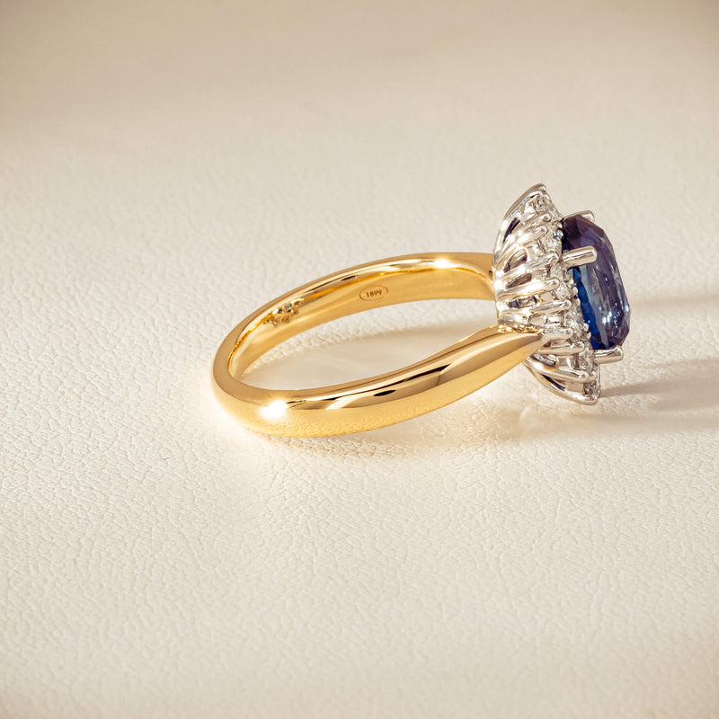 18ct Yellow Gold 2.53ct Sapphire & Diamond Belle Ring - Ring - Walker & Hall