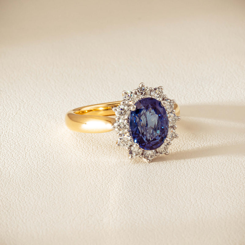 18ct Yellow Gold 2.53ct Sapphire & Diamond Belle Ring - Ring - Walker & Hall