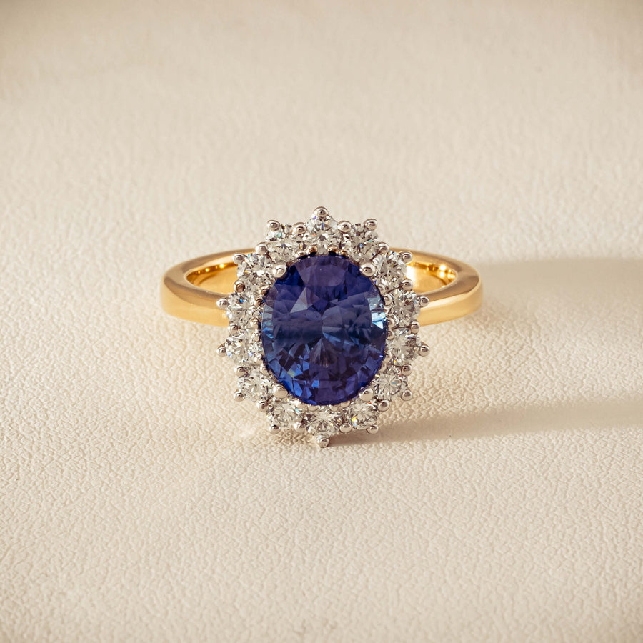 18ct Yellow Gold 3.60ct Sapphire & Diamond Belle Ring - Ring - Walker & Hall