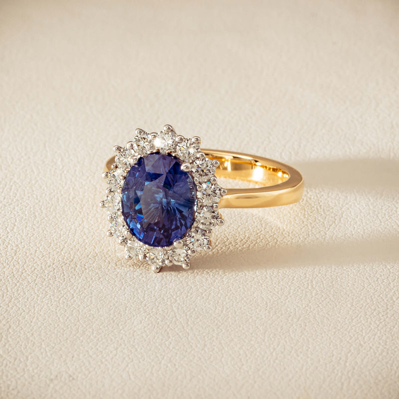 18ct Yellow Gold 3.60ct Sapphire & Diamond Belle Ring - Ring - Walker & Hall