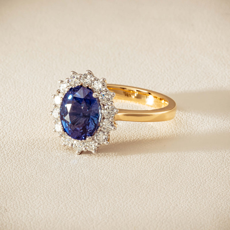 18ct Yellow Gold 3.60ct Sapphire & Diamond Belle Ring - Ring - Walker & Hall