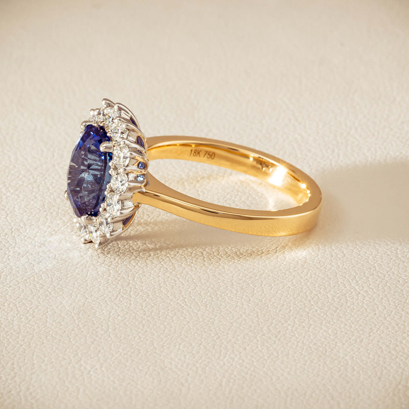 18ct Yellow Gold 3.60ct Sapphire & Diamond Belle Ring - Ring - Walker & Hall