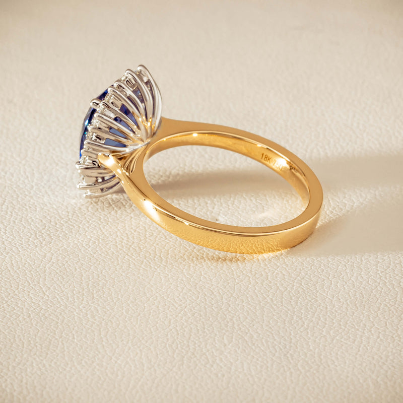 18ct Yellow Gold 3.60ct Sapphire & Diamond Belle Ring - Ring - Walker & Hall