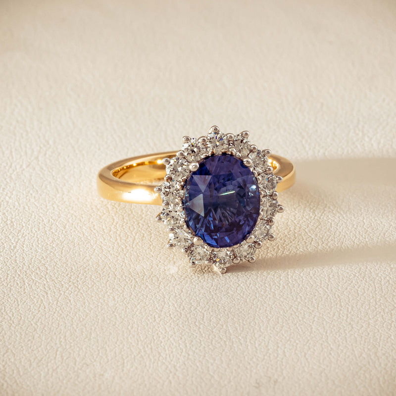18ct Yellow Gold 3.60ct Sapphire & Diamond Belle Ring - Ring - Walker & Hall