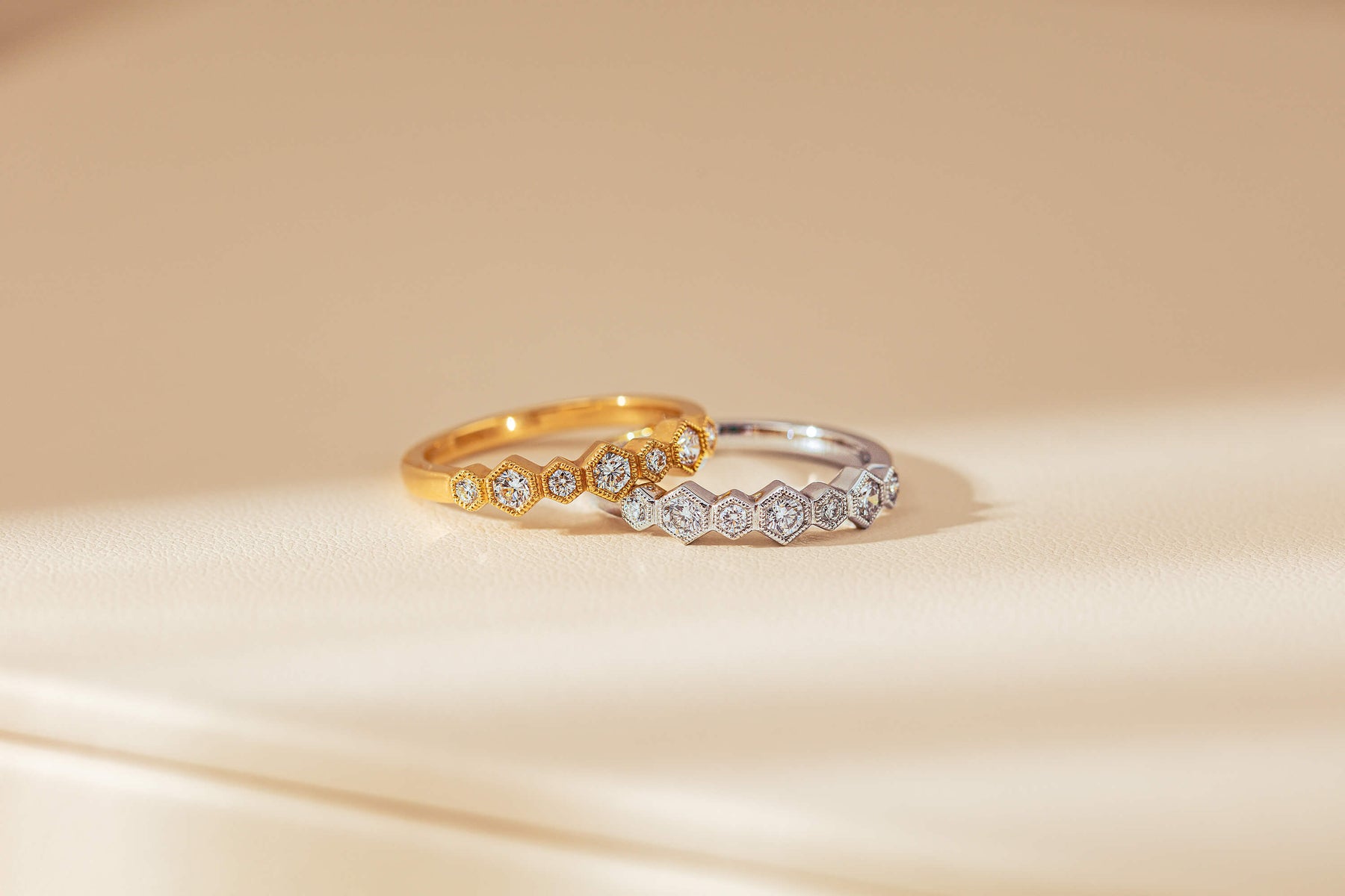 Diamond Deco Bands in 18ct yellow gold and 18ct white gold