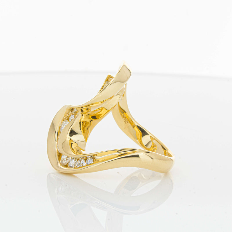 18ct Yellow Gold Diamond Flamenco Ring-Ring-Walker & Hall