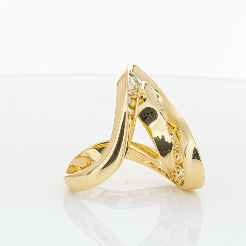18ct Yellow Gold Diamond Flamenco Ring-Ring-Walker & Hall