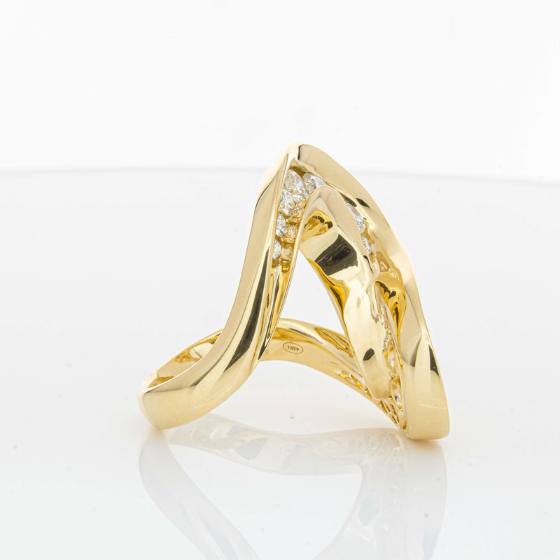 18ct Yellow Gold Diamond Flamenco Ring-Ring-Walker & Hall