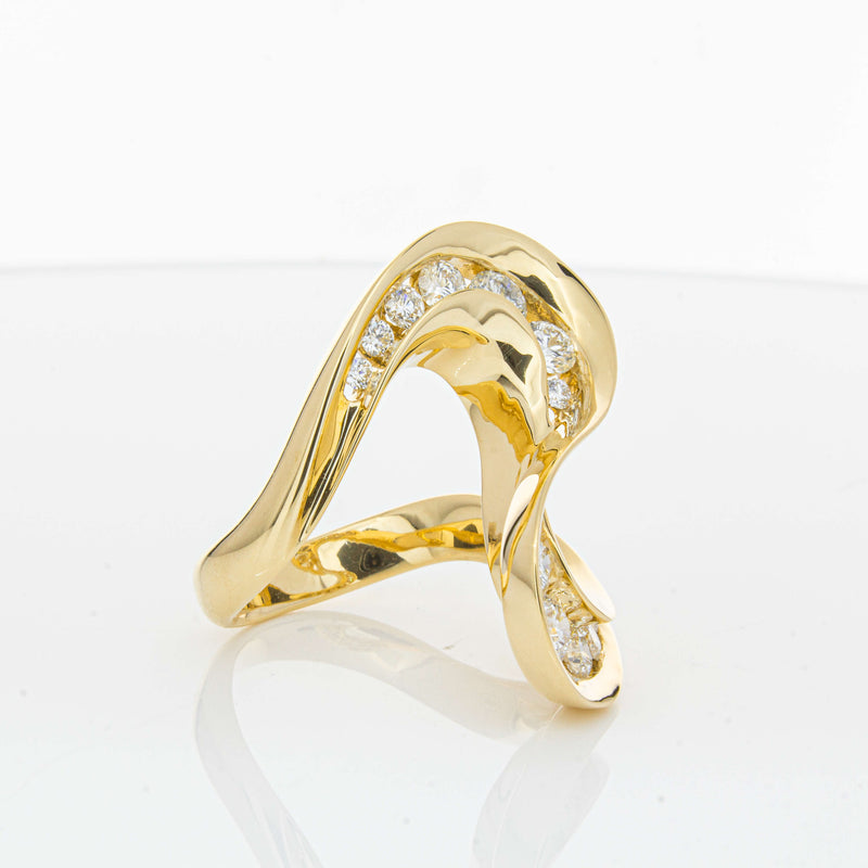 18ct Yellow Gold Diamond Flamenco Ring-Ring-Walker & Hall