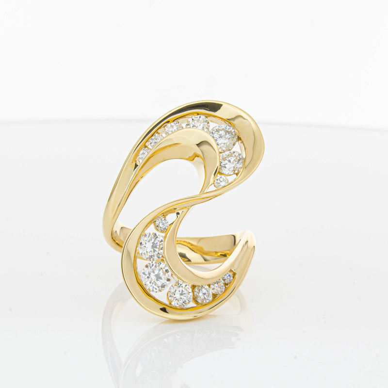 18ct Yellow Gold Diamond Flamenco Ring-Ring-Walker & Hall