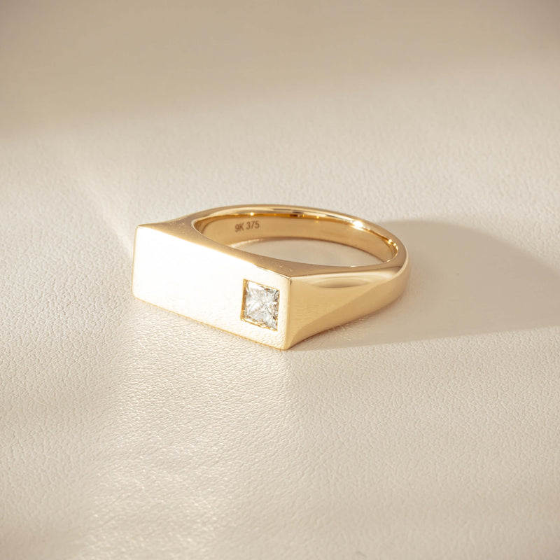 9ct Yellow Gold .55ct Diamond Mens Signet Ring - Ring - Walker & Hall