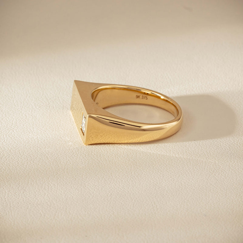 9ct Yellow Gold .55ct Diamond Mens Signet Ring - Ring - Walker & Hall