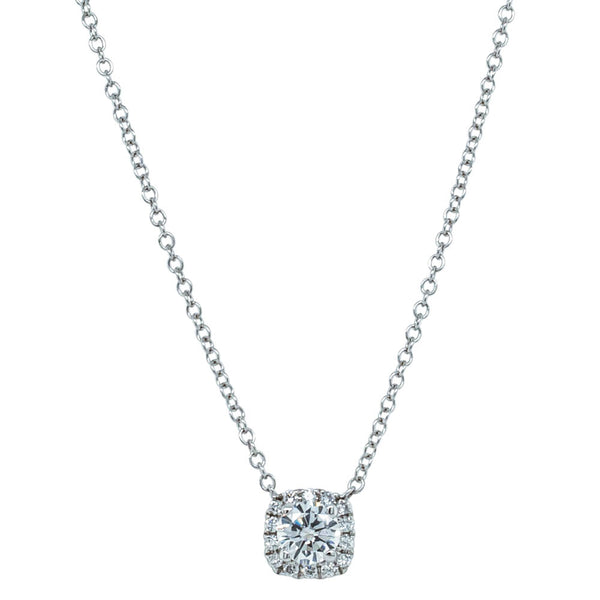 18ct White Gold .38ct Diamond Halo Pendant - Necklace - Walker & Hall