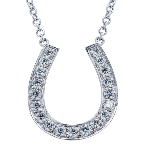 18ct White Gold .82ct Diamond Lucky Horseshoe Pendant - Necklace - Walker & Hall