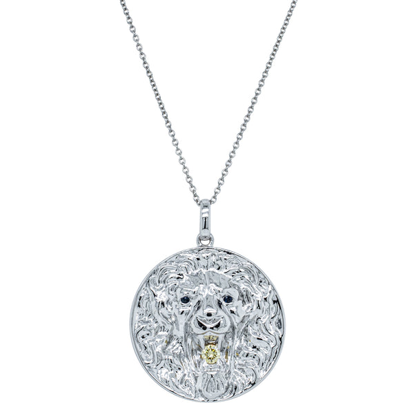 18ct White Gold Sapphire & Yellow Diamond Lion Pendant - Necklace - Walker & Hall