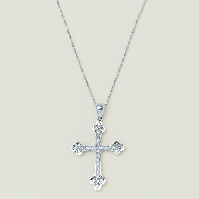 Deja Vu 18ct White Gold .50ct Budded Diamond Cross Pendant - Necklace - Walker & Hall