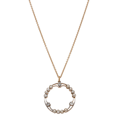 Vintage 15ct Gold / Platinum Diamond & Seed Pearl Pendant - Necklace - Walker & Hall