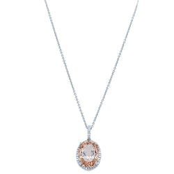 18ct White Gold Morganite & Diamond Halo Pendant - Necklace - Walker & Hall