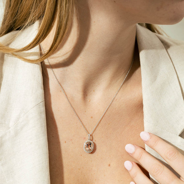 18ct White & Rose Gold Morganite & Diamond Pendant - Necklace - Walker & Hall