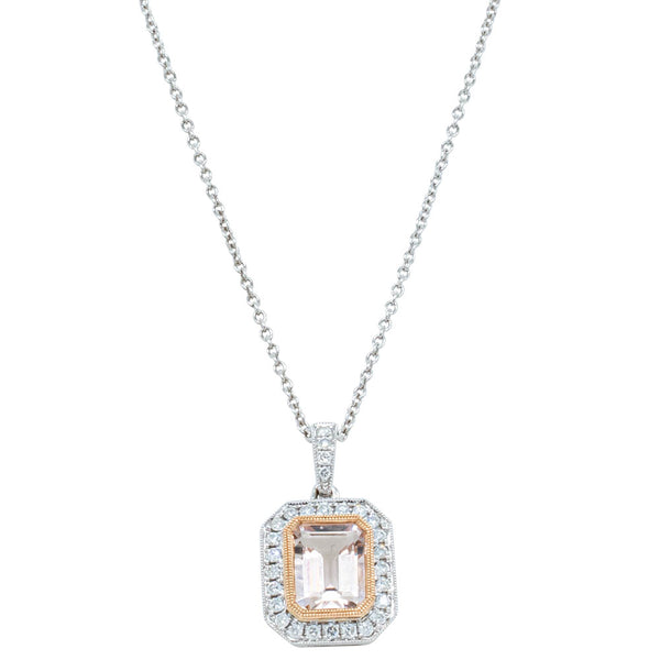 18ct White Gold 1.38ct Morganite & Diamond Necklace - Necklace - Walker & Hall